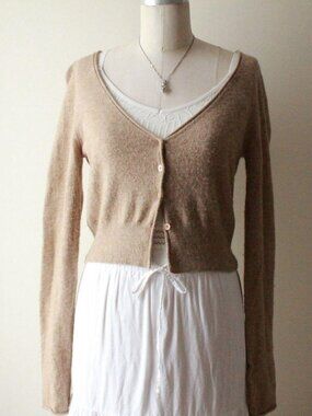 aritzia wilfred light brown wool button up knit cardigan size medium